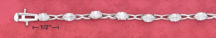 STERLING SILVER 7" OVAL CZ & BOWTIE LINK BRACELET