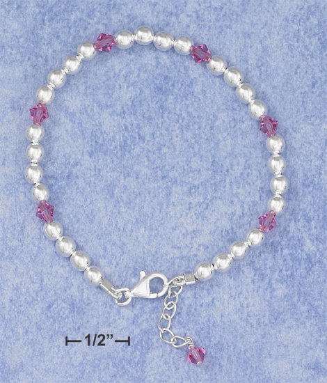PINK CRYSTAL BEAD CHILDS BRACELET W/ CRYSTAL DANGLE