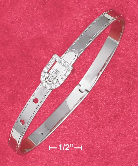 STERLING SILVER HP BELT & BUCKLE BANGLE/CZ ACCENTED