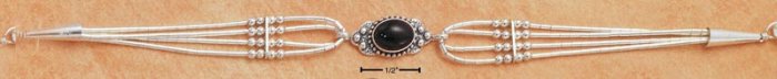 STERLING SILVER 7.5" W/ BEADS & BAR ONYX CABACHON BRACELET