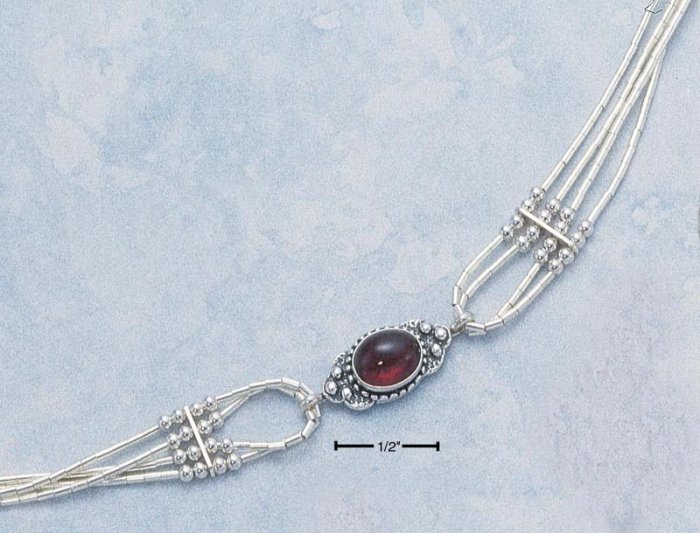 STERLING SILVER 7" W/ BAR BEADS & GARNET BRACELET