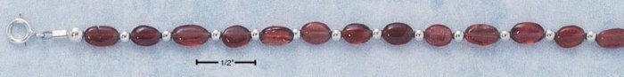 STERLING SILVER 7" POLISHED GARNET STONE BRACELET