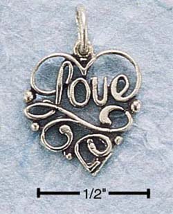 STERLING SILVER SCROLLED "LOVE" W/ IN OPEN HEART CHARM