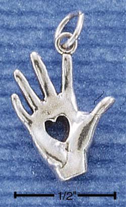 STERLING SILVER 3D HEART IN HAND CHARM