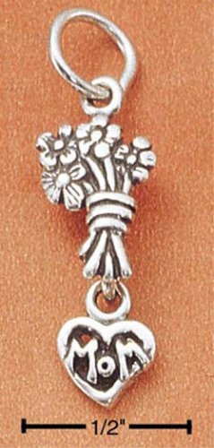 STERLING SILVER FLOWERS & "MOM" HEART CHARM