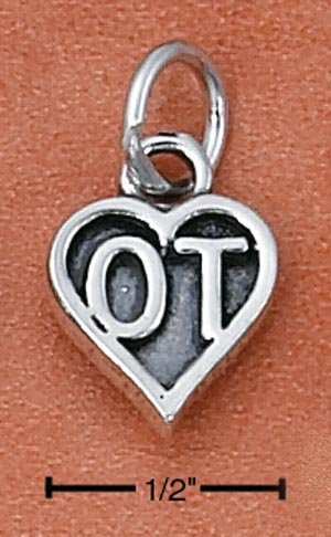 SILVER "OT" OCCUPATIONAL THERAPIST HEART CHARM
