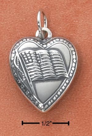 STERLING SILVER HOLLOW HALFBACK HEART/ AMERICAN FLAG CHARM