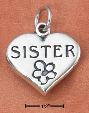 STERLING SILVER "SISTER" WITH FLOWER ON HEART CHARM