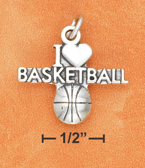 SILVER ANTIQUED "I HEART BASKETBALL" W/ BASKETBALL CHARM