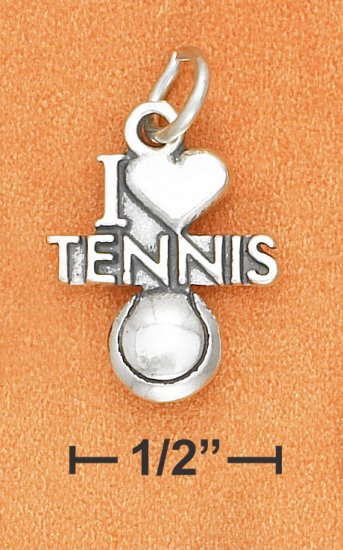 SILVER ANTIQUED "I HEART TENNIS " W/ TENNIS BALL CHARM