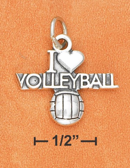 SILVER ANTIQUED "I HEART VOLLEYBALL" W/ VOLLEYBALL CHARM