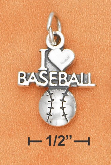 SILVER ANTIQUED "I HEART BASEBALL" W/ BASEBALL CHARM