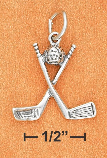 SILVER ANTIQUED CROSSED GOLF CLUBS W/ BALL CHARM
