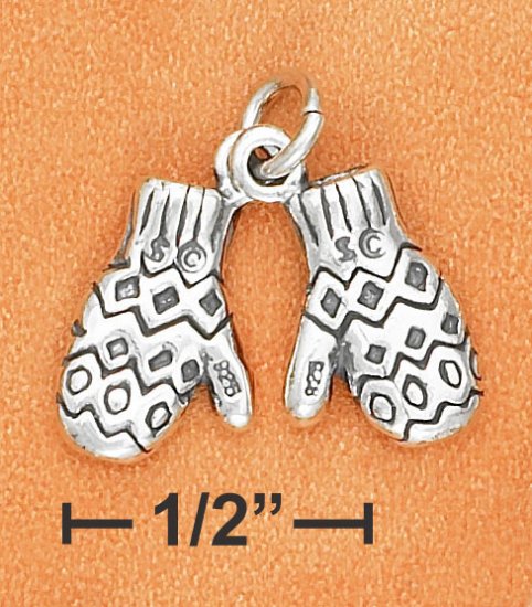 STERLING SILVER 3D ANTIQUED MITTENS CHARM