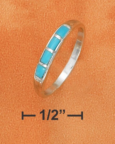 STERLING SILVER 3MM TAPERED DOMED BAND W/ TURQUOISE INLAY