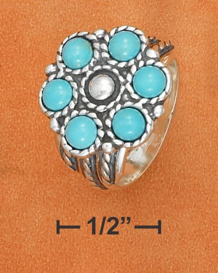 STERLING SILVER TURQUOISE FLOWER DESIGN RING