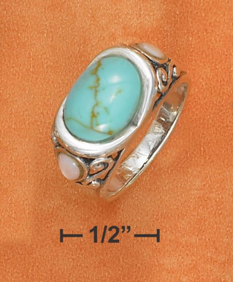 STERLING SILVER OVAL TURQUOISE FILIGREE RING
