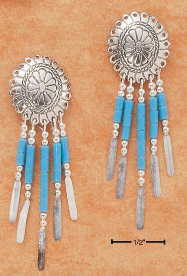 STERLING SILVER SMALL CONCHO W/ TURQUOISE HESHI EARRINGS
