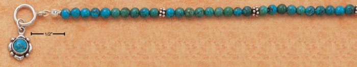STERLING SILVER 7" 4MM ROUND TURQUOISE BEAD TOGGLE BRACELET