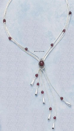 STERLING SILVER 16"-20" EXPANDABLE NECKLACE W/ GARNET & TASSEL