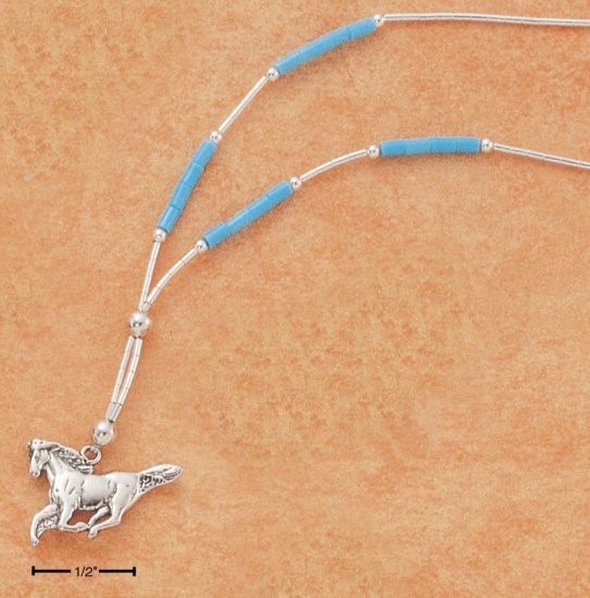 STERLING SILVER 18" NECKLACE W/ TURQUOISE & RUNNING HORSE