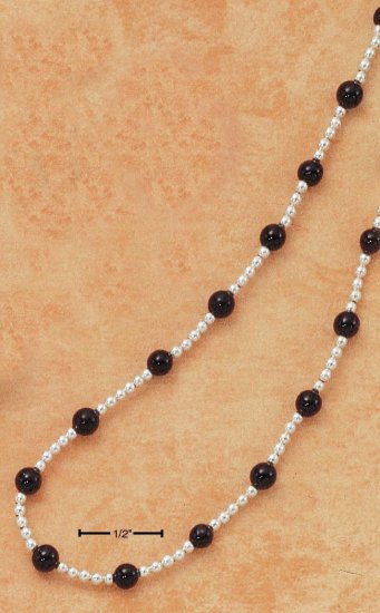 STERLING SILVER 15-17" 4MM ONYX NECKLACE W/SILVER SPACERS