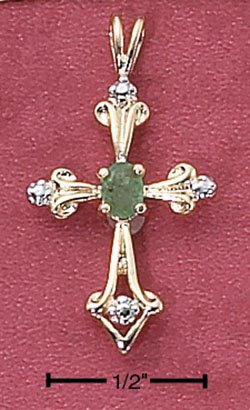 STERLING SILVER VERMEIL 18" BOX CHAIN W/ ROSE CUT CROSS W/ EMERALD