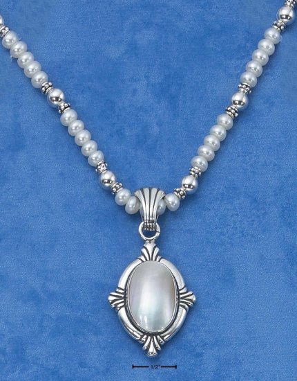 STERLING SILVER 18" FRESH WATER PEARL NECKLACE W/ MABE PEARL PENDANT