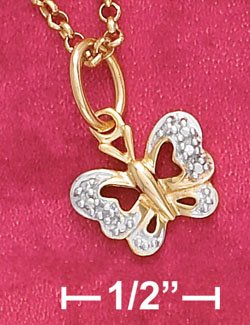 STERLING SILVER 9" 18KGOLD ANKLET W/ BUTTERFLY & DIAMOND CHIPS