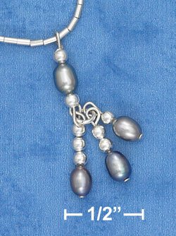 STERLING SILVER 9" LS ANKLET W/ GRAY FW PEARLS & TRIPLE FWP TASSLE