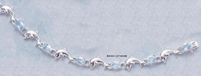 STERLING SILVER 7" DOLPHIN & BLUE TOPAZ BRACELET