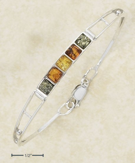 STERLING SILVER 7" MULTICOLOR AMBER SQUARES BRACELET
