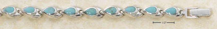 STERLING SILVER 7" TEARDROP TURQUOISE INLAY LINK BRACELET