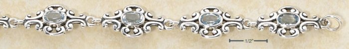 STERLING SILVER 7" OVAL BLUE TOPAZ BRACELET