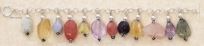 STERLING SILVER 7.5" W/ MULTI POLISHED STONES ON TOGGLE BRACELET