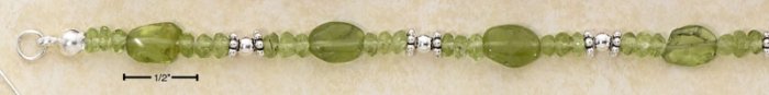 STERLING SILVER 7" PERIDOT W/ SS BEADED SPACERS BRACELET