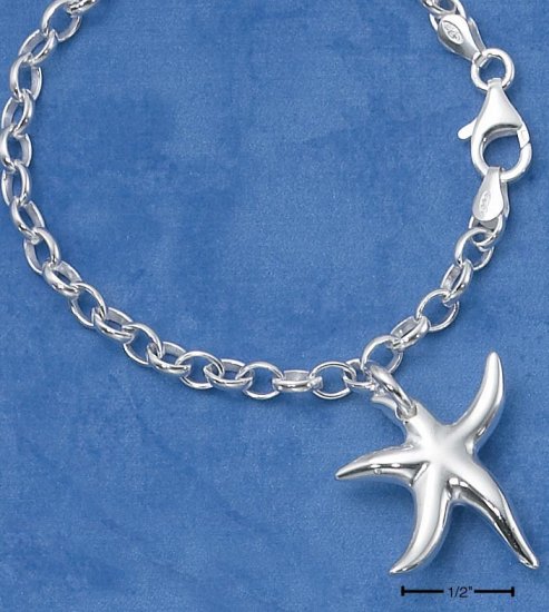 STERLING SILVER 7" HIGH POLISH STARFISH CHARM BRACELET
