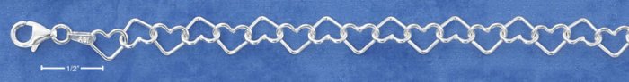 STERLING SILVER ITALIAN 7" SMALL OPEN WIRE HEART LINK BRACELET