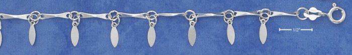 STERLING SILVER 7" BOWTIE LINK BRACELET W/ DANGLES