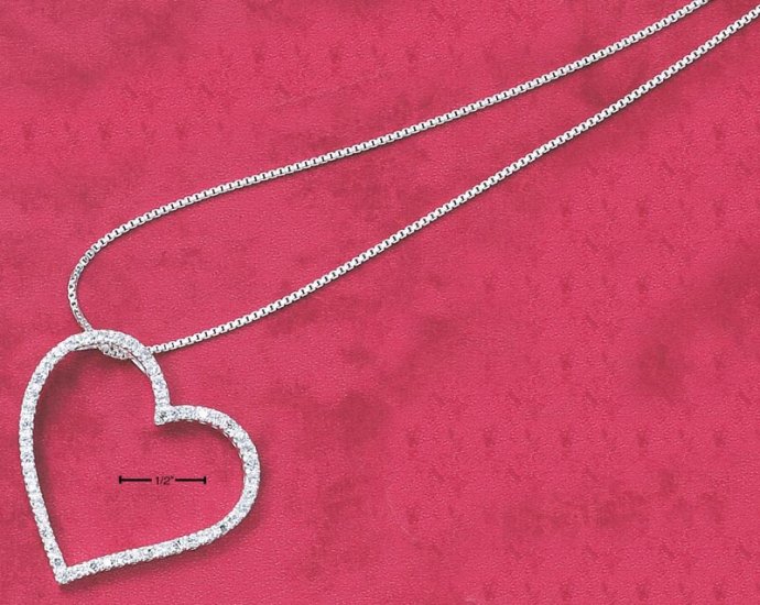 STERLING SILVER OPEN HEART W/ WHT CZS NECKLACE