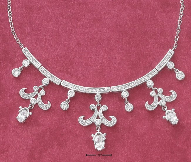 STERLING SILVER 18" FANCY CHANDELIER CLEAR CZ NECKLACE