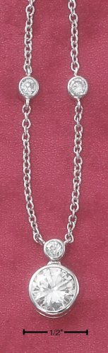 STERLING SILVER 16" 9MM ROUND CZ NECKLACE WITH CZ LINK CHAIN