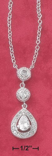 STERLING SILVER 16" NECKLACE W/ & TEAR CZ DROPS