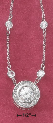 STERLING SILVER 16" 10MM ROUND FANCY CZ NECKLACE