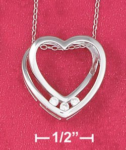 STERLING SILVER RP 18" NECKLACE W/ TWISTED OPEN HEART SLIDE W/ CZS