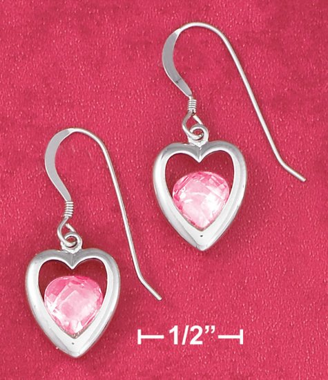 STERLING SILVER PINK ICE HEART FW EARRINGS