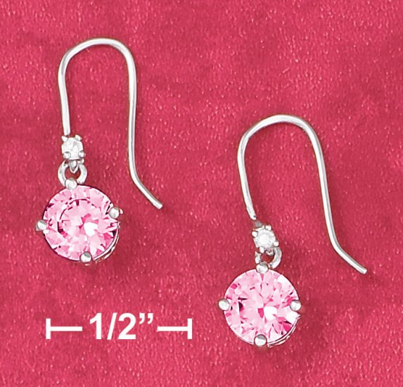 STERLING SILVER RP 6.5MM PINK ROUND BASKET SET CZ EARRINGS