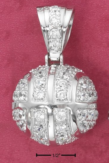 STERLING SILVER 3D LARGE CZ BASKETBALL 18 IN PENDANT