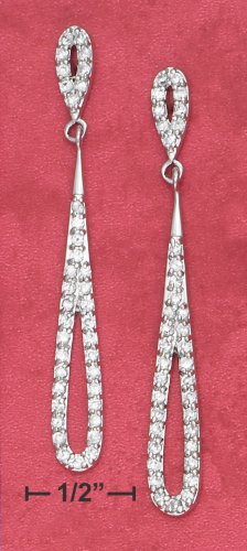 STERLING SILVER OPEN CZ TEAR POST DANGLE EARRINGS