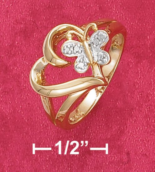 18K VERMEIL OPEN HEART RING W/ BUTTERFLY & DIAMOND ACCENT
